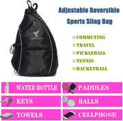 Sling Bag Sports Pickleball Bag Pickleball Backpack for Men Women Adjustable Tennis Bag for Pickleball Paddle with Fence Hook,Water Bottle Holder