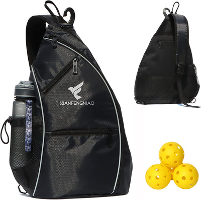 Sling Bag Sports Pickleball Bag Pickleball Backpack for Men Women Adjustable Tennis Bag for Pickleball Paddle with Fence Hook,Water Bottle Holder