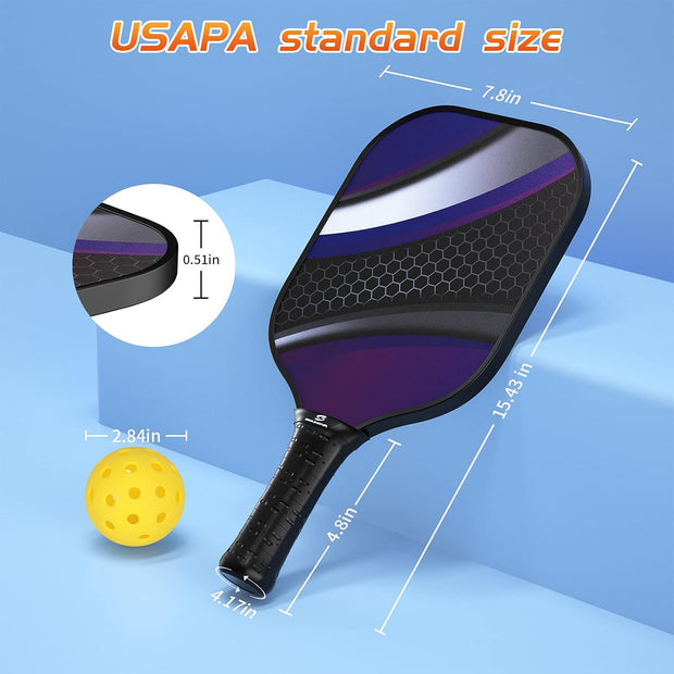 Pickleball Paddles Set of 2 Lightweight Graphite Surface Pickleball Racket for Adults/Kids, Including Covers and Carrying Bag, Polypropylene Honeycomb Core, 4 Balls and Free Cooling Towel