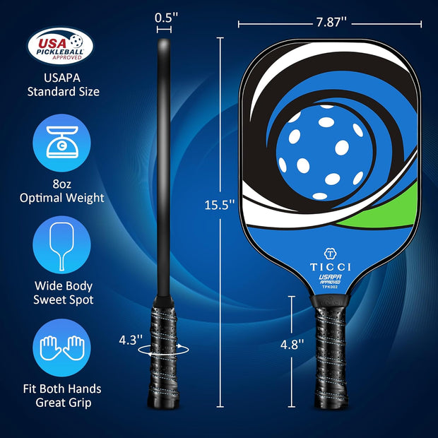 TICCI Pickleball Paddles, USAPA Approved Pickleball Paddles Set of 2, Lightweight Fiberglass Surface Pickleball Set, 4 Pickleballs, 1 Carry Bag & Mesh Bag, Pickle Ball Paddle Gifts for Men Women